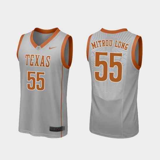Men Texas Longhorns Elijah Mitrou Long Gray Replica College Basketball Jersey